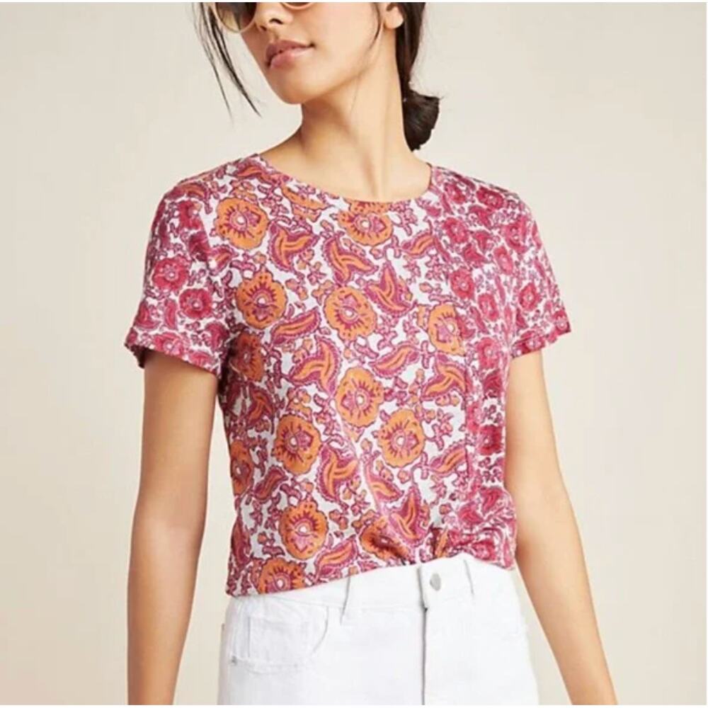 Anthropologie Padua Cotton & Modal Blend Mixed Floral Print Short Sleeve T-Shirt